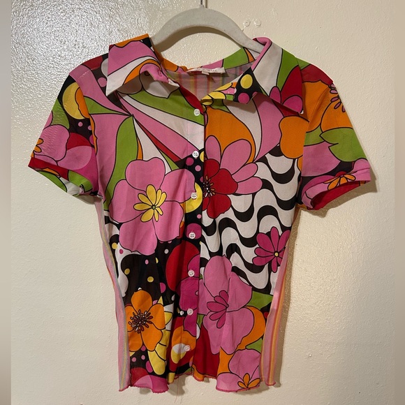 Floral Multicolor Button-Up Women's Top - Picture 1 of 4